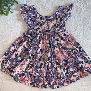Dot Dot Smile Pink Purple Floral Bird Dress 12-24M EUC